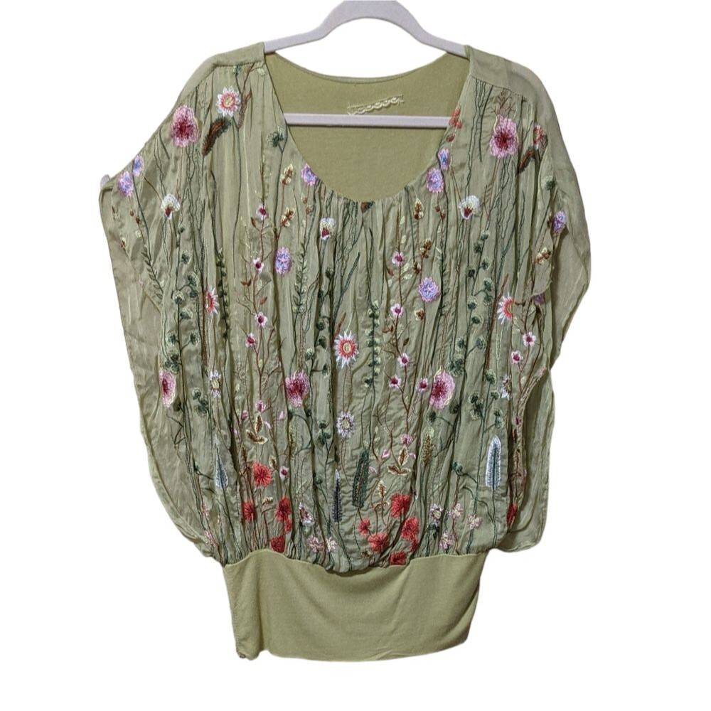 Unbranded heavily embroidered floral sheer overlay blouse top Italy M/L - Picture 1 of 8